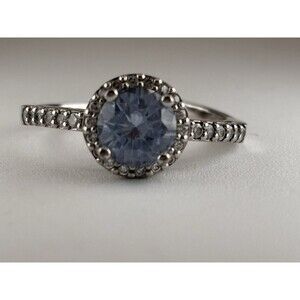 925 Sterling and Aquamarine Ring CZ Halo Sz 9.75 Signed SW